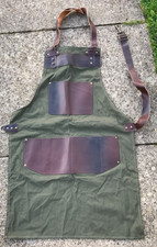 Canvas & Leather Apron Green /Brown : Chef, BBQ , Butcher , DIY (Leathershire)