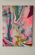 Original Abstract Fluid Acrylic Painting - Orange, Purple, White and Magenta 