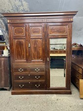 Edwardian Antique Mahogany Wardrobe/compactum, Large With Mirror