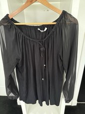 Woman’s Long Sleeve Chiffon Detail Round Neck Tie Top Size 20