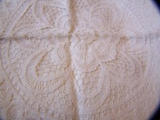 CUSHION COVER, FLORAL, COTTON, LACE, ROUND, WHITE, CREAM, VINTAGE