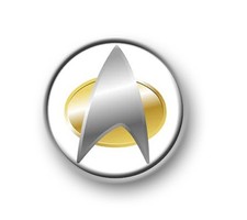 STAR TREK COM BADGE  1” / 25mm pin button / badge / America / NG / DS9 / Voyager