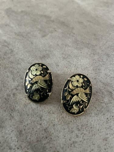 Vintage pair damascene clip - damascene, on