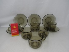Vintage Arcoroc Smoked Glass Cups & Saucers   MA17