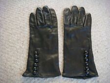Beautiful Mercer & Madison Black Leather Silk Lined Button Cuff Gloves Size M