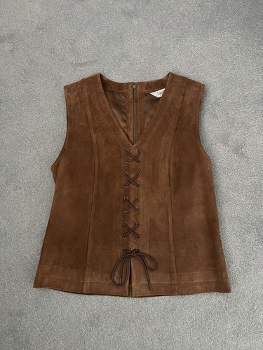 Waistcoat women suede brown - suede,
