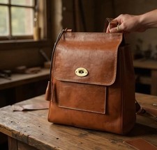 Gianni Conti Womens Medium Tan Italian Leather Satchel Crossbody Bag 914064