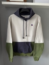 Russell Athletic Color Block Hoodie - Cream/Navy/Green - Size L