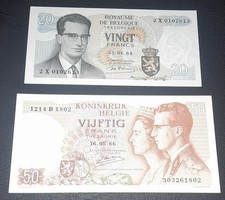 Belgium banknotes 20 and 50 Francs, 1964/66, UNCIRCULATED