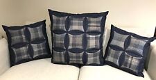 Handmade Zipped Quilted Cushion Covers 28x28” or 20x20” Denim and Tartan