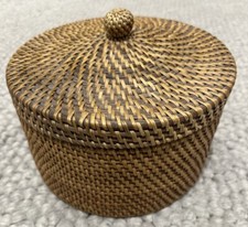 Vintage Hand Woven Cane Storage Box With Cover Wicker Fruit Cake Basket