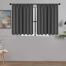 Charcoal Blackout Window Curtains 60x90cm Polyester for Kitchen & Living Room