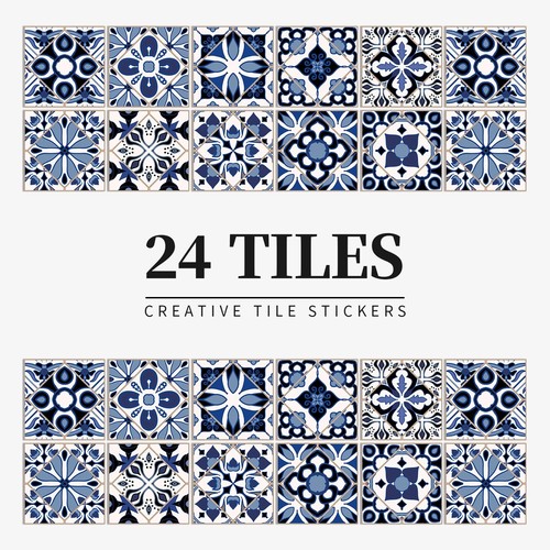 24pcs blue retro pvc - blue, tile