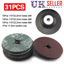 115 mm Plastic Backing Pad for Angle Grinder & 30 Mixed Fibre Sanding Discs UK