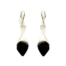 Hand set  Whitby Jet in 925 Sterling Silver Earrings Drop E