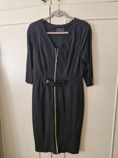 Gok for Tu - Black stretch zip up pencil dress with 3/4 sleeves& belt detail -14