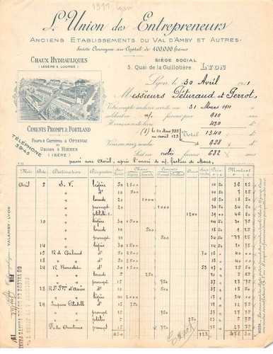 Invoice am24550 lyon - lyon, 1911