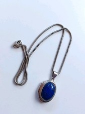 Sterling Silver Lapis Lazuli Stone Locket Pendant Necklace Chic