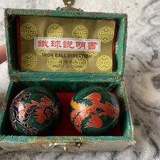 Baoding Chinese Harmony Iron Health Stress Balls Green Red Dragon Original Box