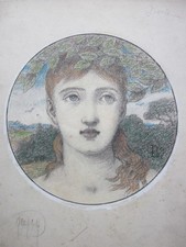Sir Edward Burne-Jones (style), Antique C19th Pre Raphaelite Roundel Drawing