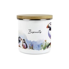 Puffins Biscuits Storage Canister - Coastal Sea Birds Kitchen Container Gifts