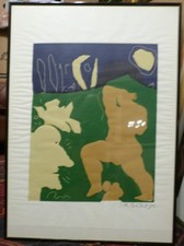 Danish  Henri Matisse style - Abstract Figures Print Framed 1976 Phil Wahl?