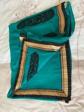 Ladies Oxford Green Sari With Gold Edging And Teardrop Pattern