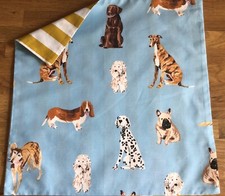 18” Cushion Cover Made W/ Joules Paintery Dogs & Stripe Ochre Cotton Fabric New