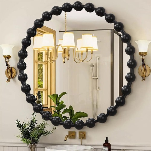 Black round wall mirror metal - round,