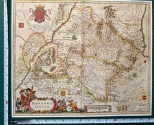 Antique Historic Old Poster Map of Navarre region of Spain  1600s REPRINT Blaeu