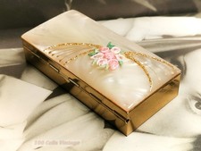 Mother of pearl floral white pink and gold BOXED-9cm-vintage pill or trinket box