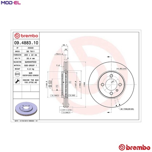 Brake disc 4883 10 for - 2x,