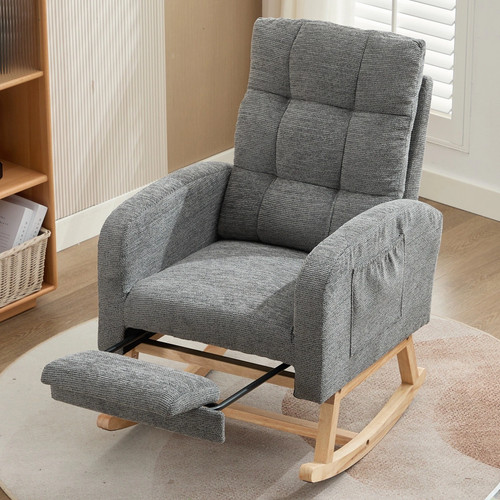 Grey fabric rocking recliner - fabric,