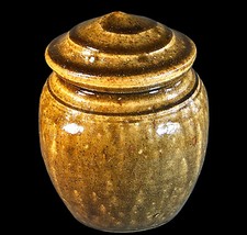 SUPERB, RARE RICHARD BATTERHAM CELADON TRAIL GLAZED STONEWARE COVERED JAR