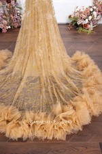Gold Rhinestone Neck Detachable Ruffled Overskirt Prom Gown