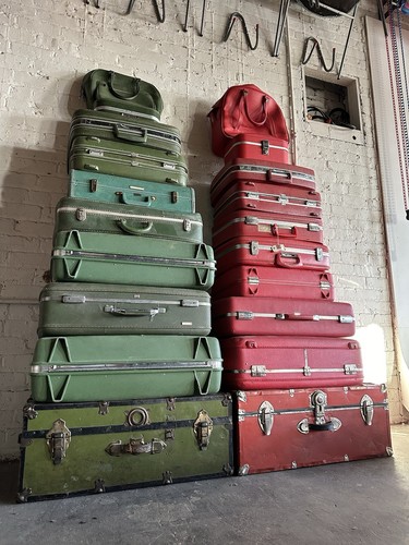 Vintage green suitcase lot - vintage,