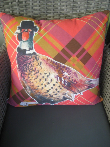 Red tartan pheasant cushion - tartan,