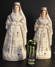 Matched Pair Staffordshire Flatbacks Queen Victoria 1850s–1870s Antique Figurine