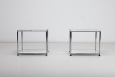 Pair of USM Haller Side Table - Gloss White & Chrome - bedside coffee shelves