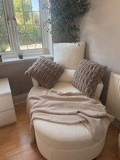 cream love seat sofa with matching ottoman  footstool storage