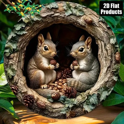 Metal squirrel garden plaque - metal,