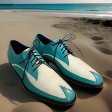 Stacy Adams Leather Wing Tip Dress Shoes Blue White Two-Tone Mens 13 Rockabilly