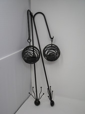 Pair of Ornate Hanging Basket Tealight Holders Black Metal Swirl Container 18"