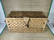 Vintage Woven Rattan Storage Chest - Wooden Frame - Handles - 20" x 9.5" x 10"