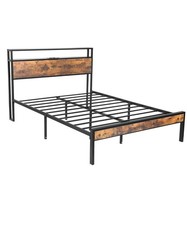 4FT6 Bed Frame with Charging Station and 2-Tier Storage Headboard.