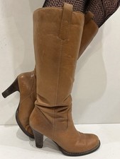 F&F Florence+Fred Tesco Tan Light Brown Leather Block Heel Knee High Boots UK7