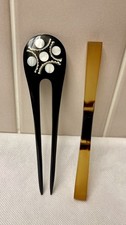 Vintage Japanese Hair Pin Stick Accessory Kanzashi × 2 ~ Celluloid & Lacquer MOP