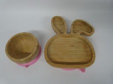 Bamboo Food Set Pink Rabbit Baby Feeding Plate and Bowl Set