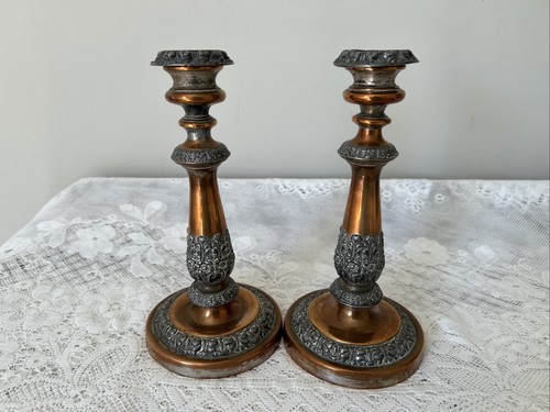 Pair copper candlesticks - pair,