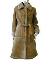 Vintage 70s Leathercraft Tan sheepskin long length coat w/belt UK12/14 (M) VGC